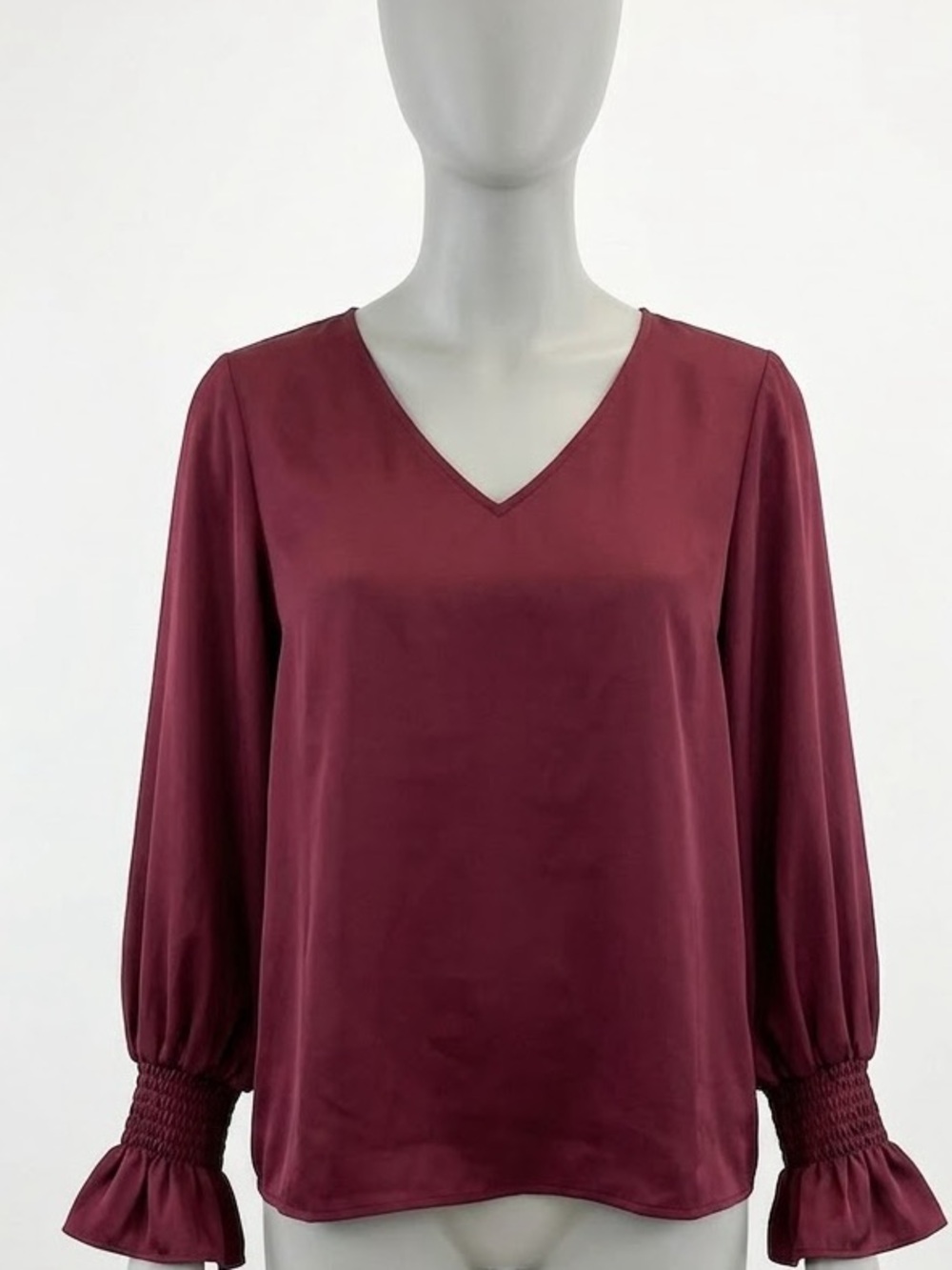 Women's V-Neck Long Sleeve Blouse - Burgundy